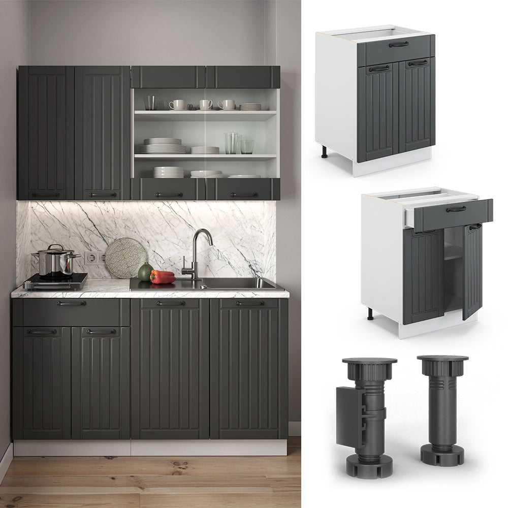 Mobiletto base per cucina Fame-Line Antracite rustico/Bianco 60 cm con cassetto, PL Antracite Vicco