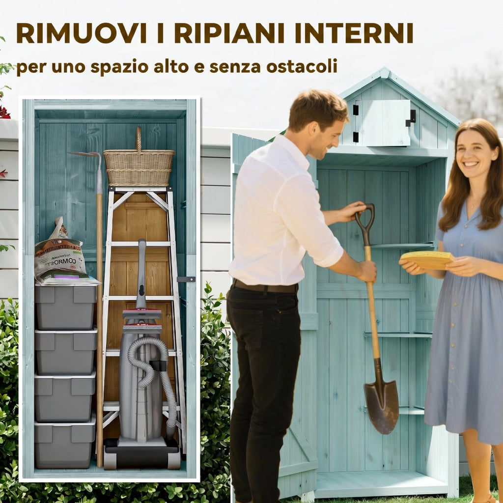 Casetta da Giardino Porta Attrezzi in Legno con Ripiani ¨C zephmum ¨C Blu, 77x54.2x179cm