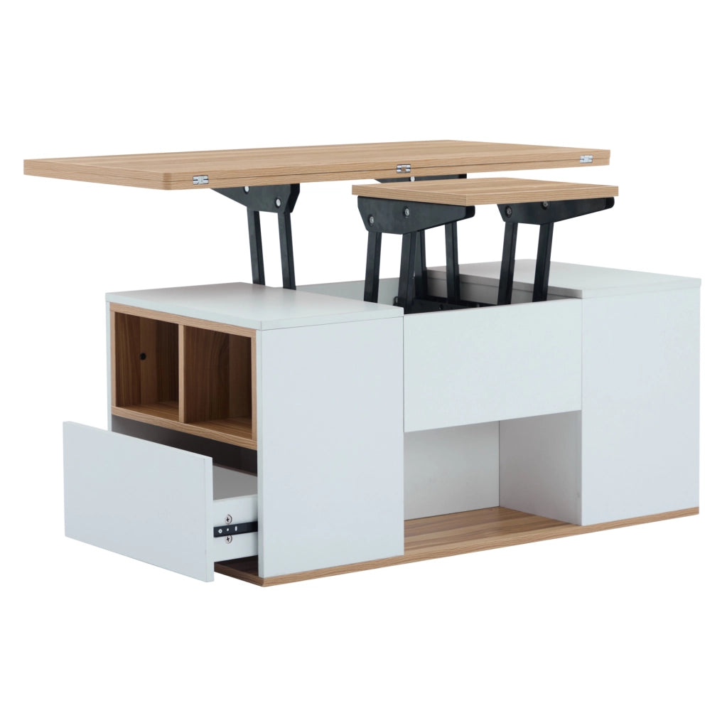 Tavolino da salotto regolabile in altezza 100x51 cm con 2 cassetti bianco e marrone HOMVRA