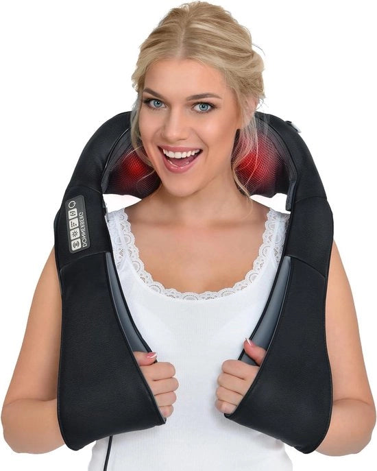 Apparecchio di massaggio con garanzia di 7 anni - Massaggio Shiatsu per collo, schiena e spalle - Calore e vibrazione - Massaggiatore a 4D per dolori muscolari