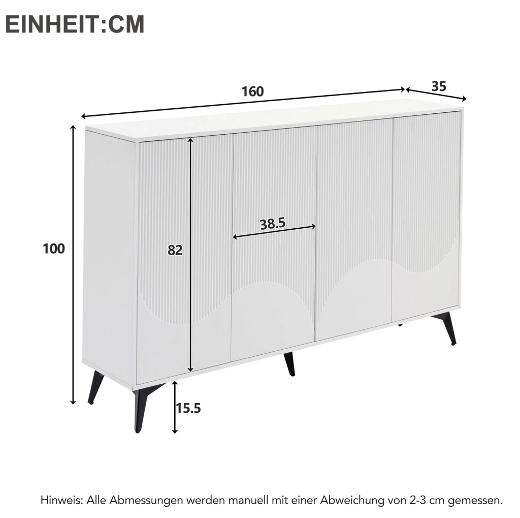 Sideboard buffet 160 cm bianco con ripiani regolabili e gambe in metallo