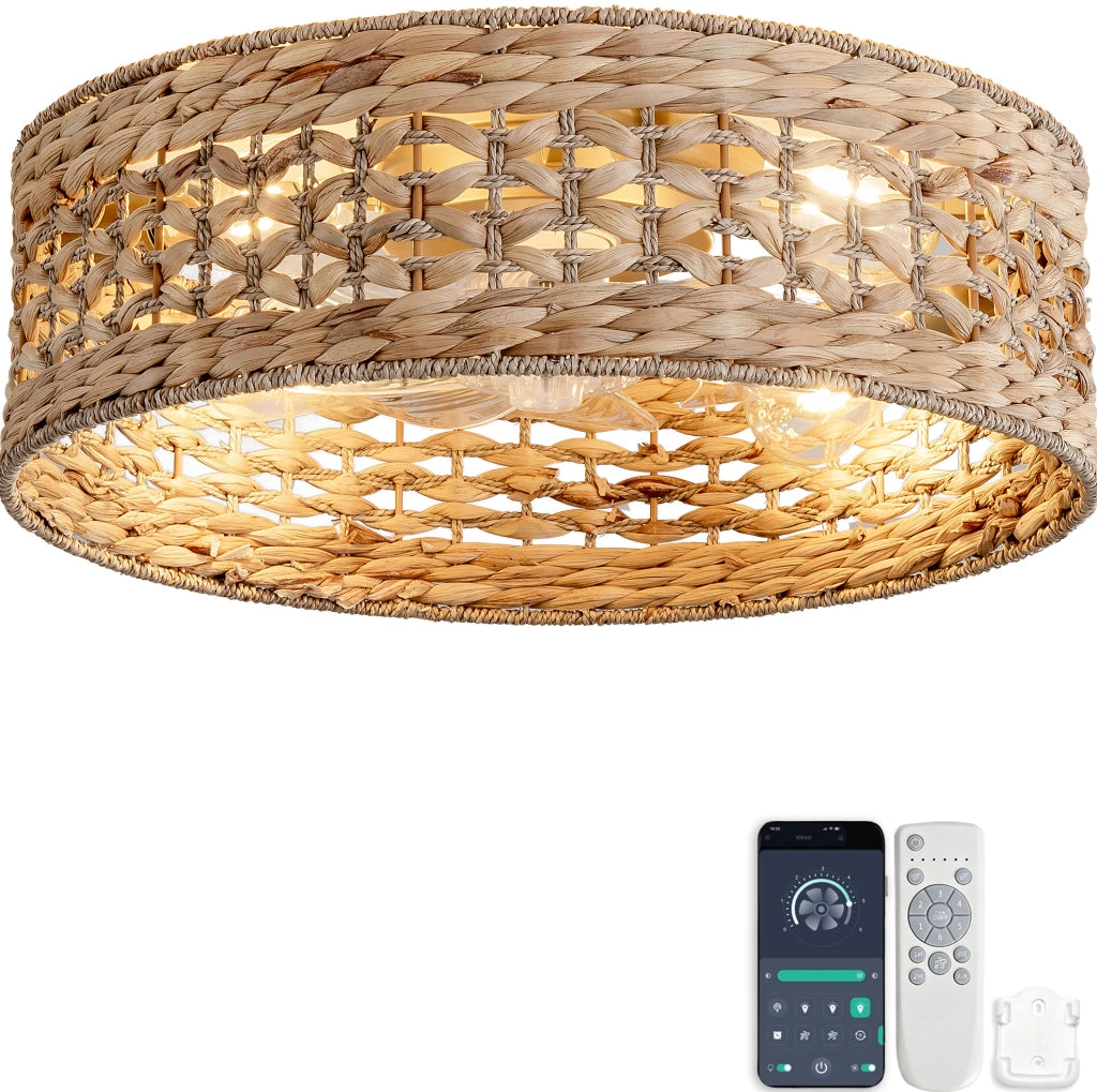 VENTILATORE DA SOFFITTO Rattan con 4 Portalampade E26, Rame