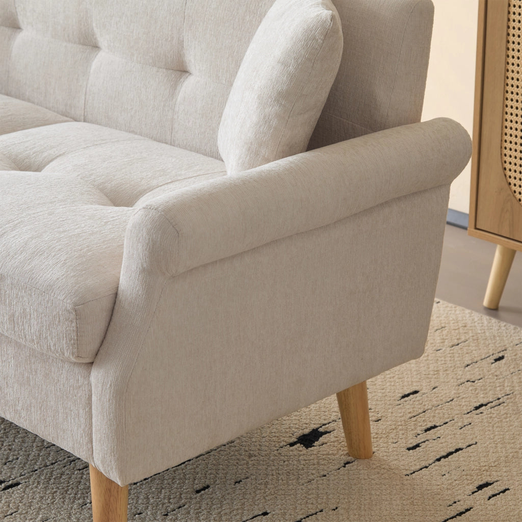 Divano 2 posti 162x74x77 cm con rivestimento in ciniglia beige e gambe in legno massello