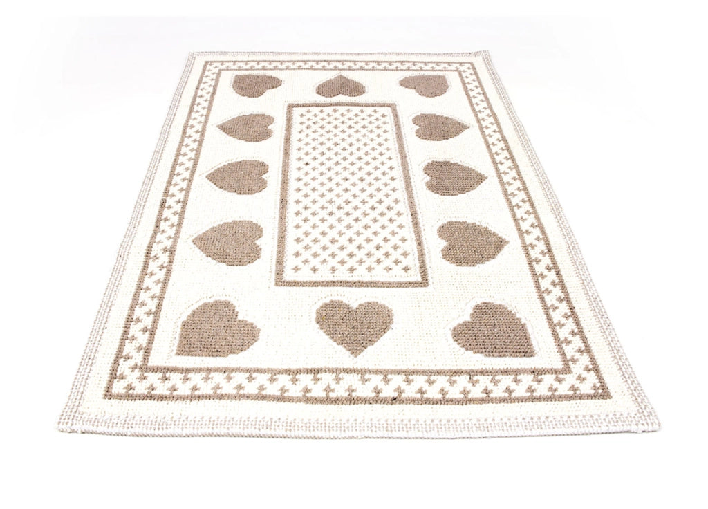 Tappeto Casa Bagno/Cucina Cotone Con Cuori Disegno Braies Colore Tortora - Par 3Pz - Tortora