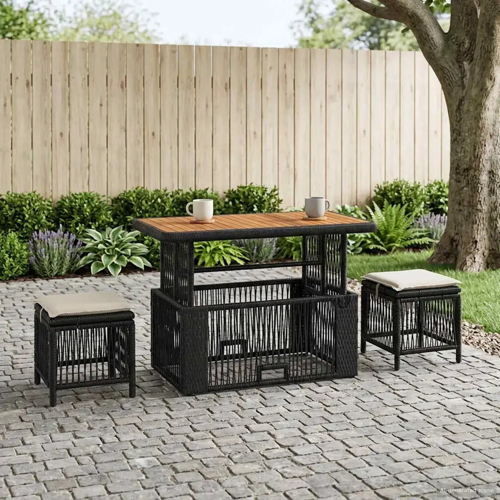 Set da Pranzo per Giardino 4 pz | Set Salotto da Giardino Nero e Crema polyrattan