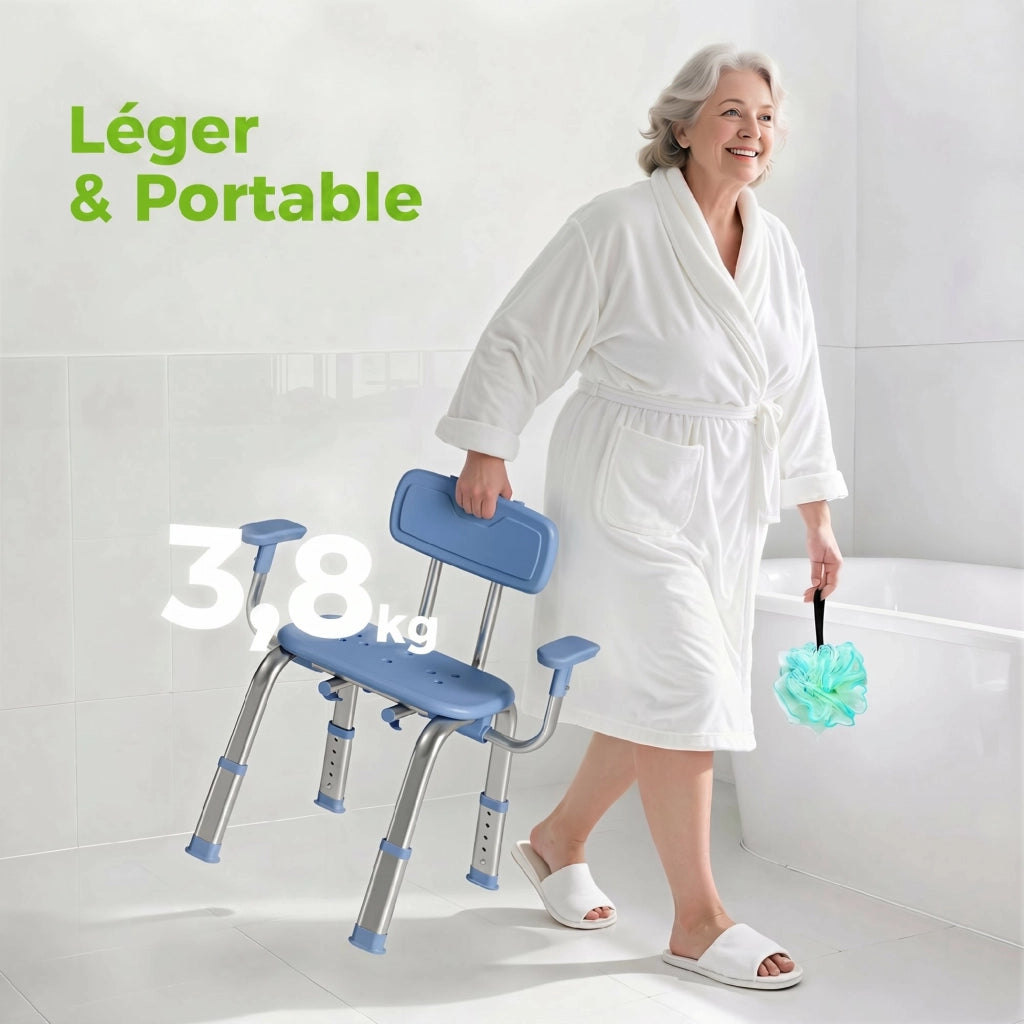 Sgabello da doccia ergonomico con braccioli e schienale regolabili ¨C Minimal ¨C blu