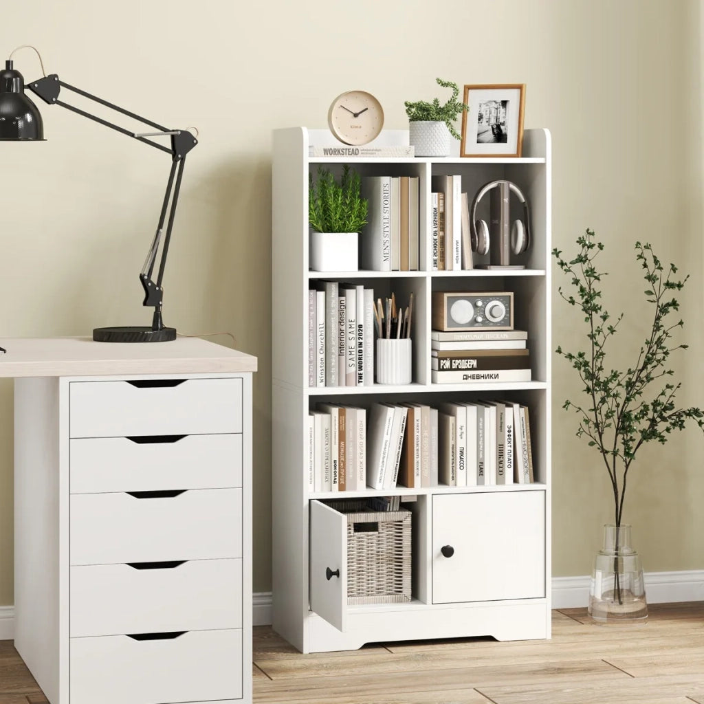 Libreria Autoportante con 5 Vani a Giorno e Mobiletto a 2 Ante, Scaffale Moderno Multiuso Bianco per Casa e Studio, Robusto, 60 x 29 x 120 cm