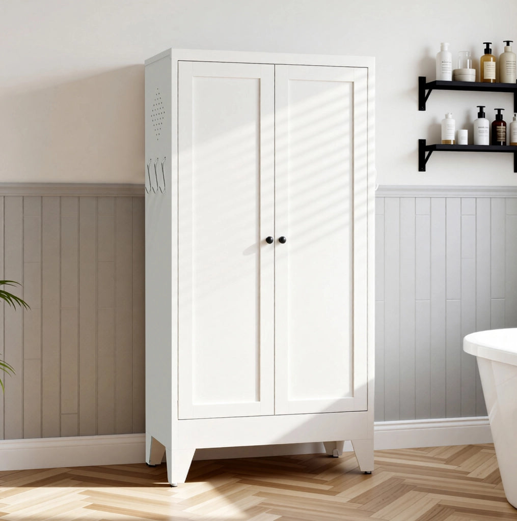 Armadio dispensa in metallo bianco 120x60x30 cm con 3 ripiani regolabili HAVRYA