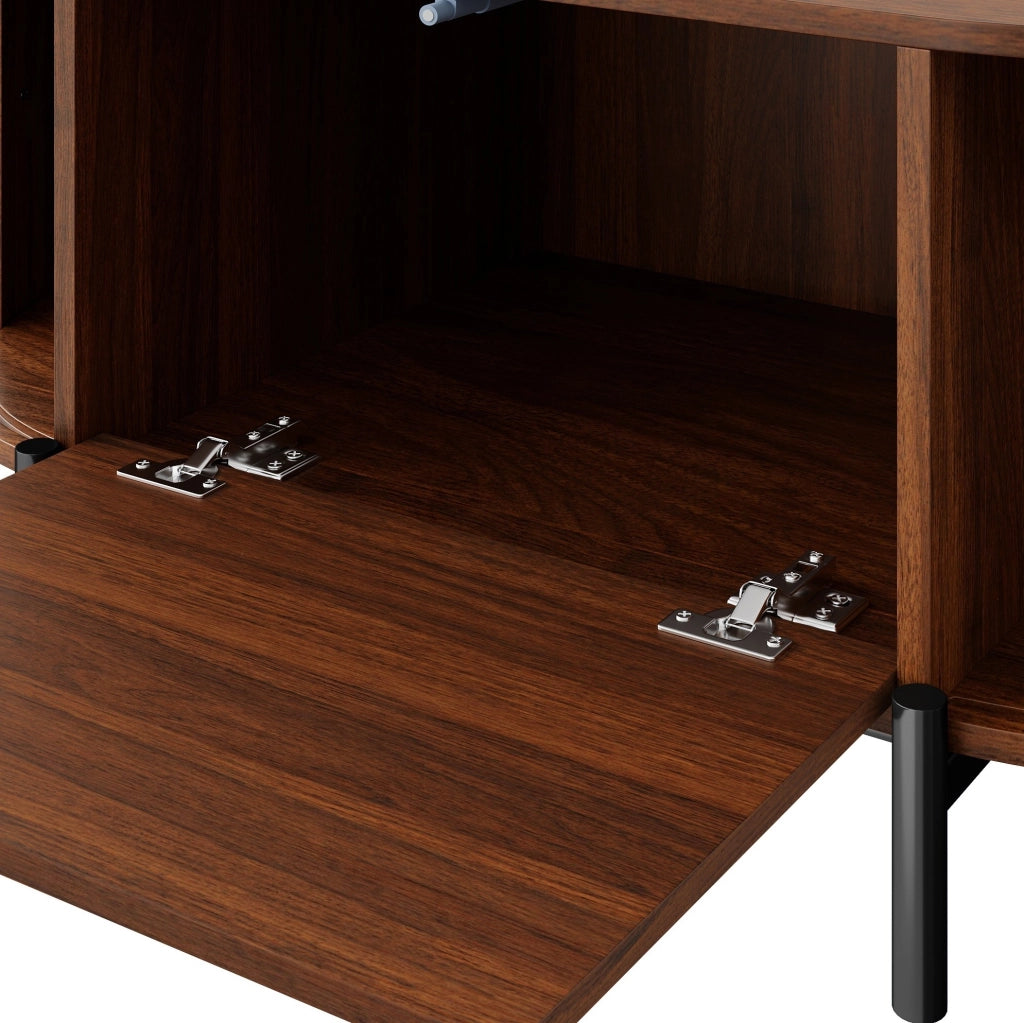 Tavolino da salotto ovale 100x50 cm con ante scorrevoli in rattan color noce HOMVRA