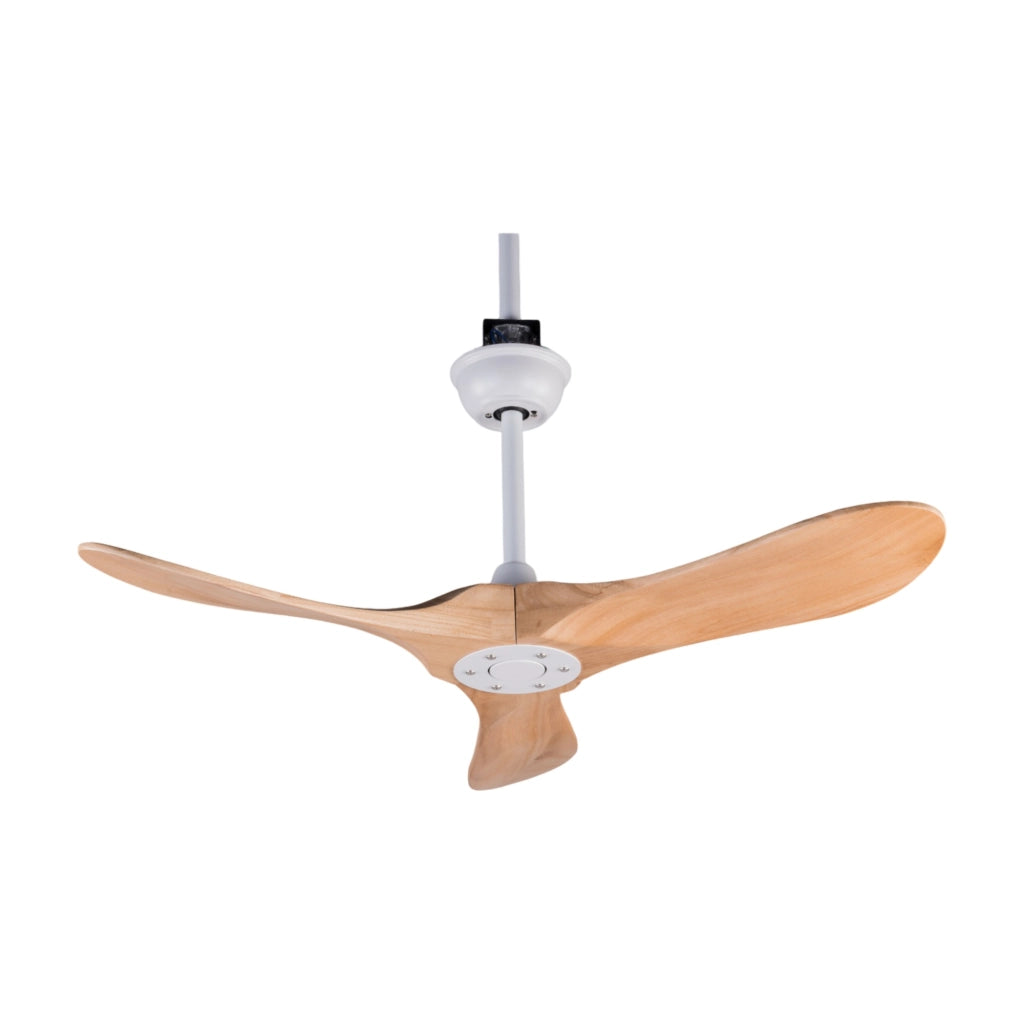Ventilatore a soffitto da 42 pollici con pale in legno naturale, motore DC silenzioso, funzione memoria e telecomando, design a elica per interni ed esterni