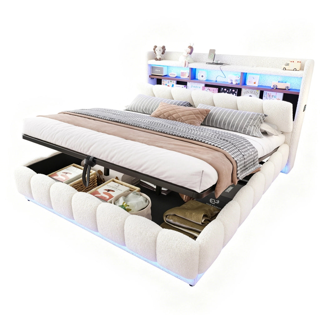 letto imbottito tessuto e metallo bianco 180 x 200 cm