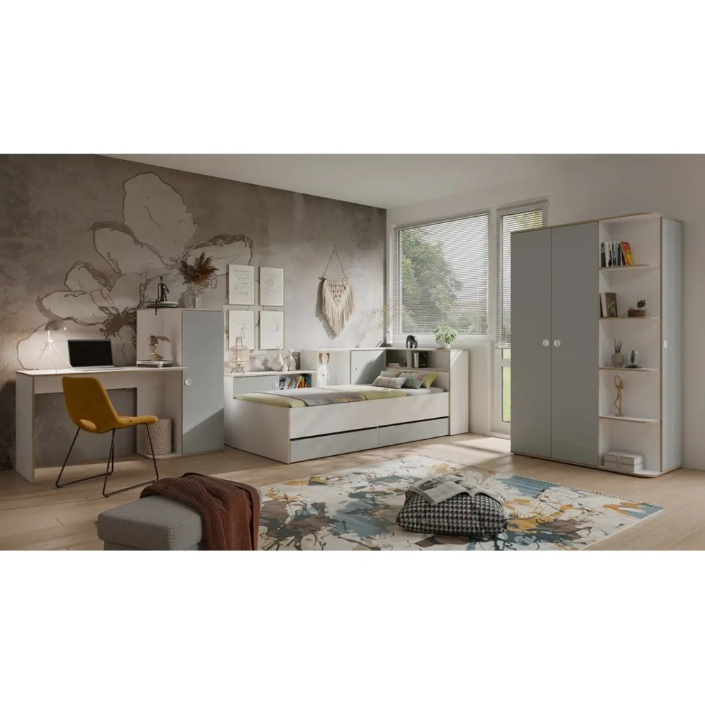 Camera completa per bambini ELYO – Scrivania + Letto + Armadio con libreria