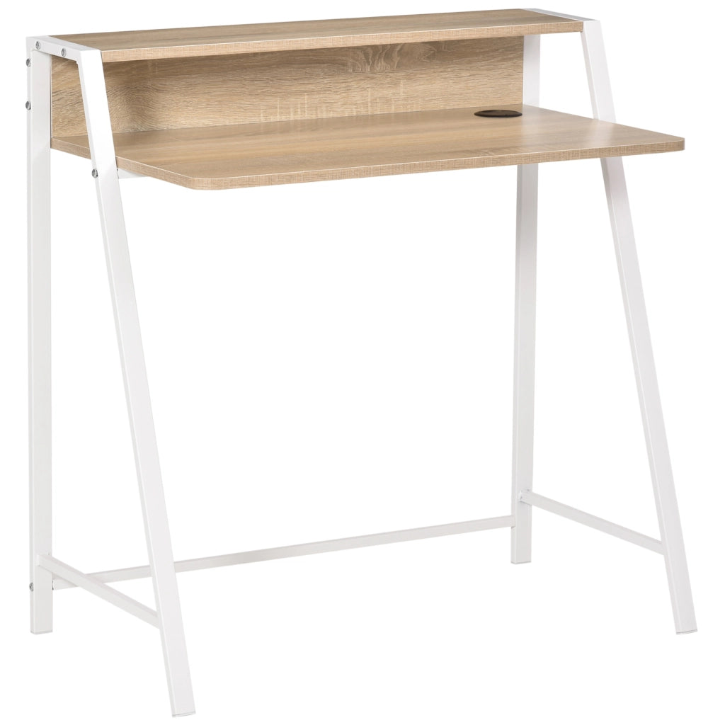 Scrivania dritta con passacavi e ripiano in MDF; struttura in metallo bianca; per studio 84 × 45 × 85 cm