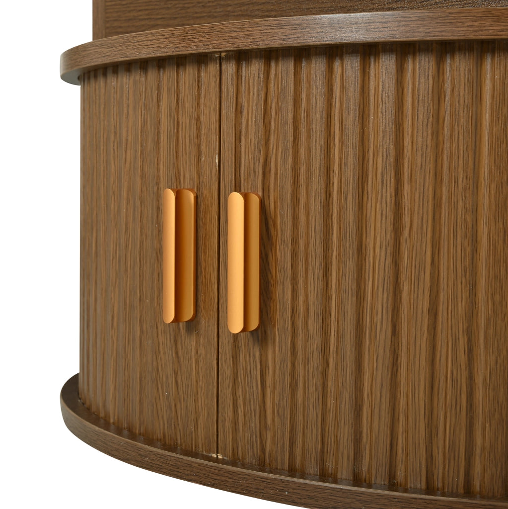 Tavolino rotondo regolabile 75x75x52 cm con LED, vani e porte avvolgibili in MDF noce