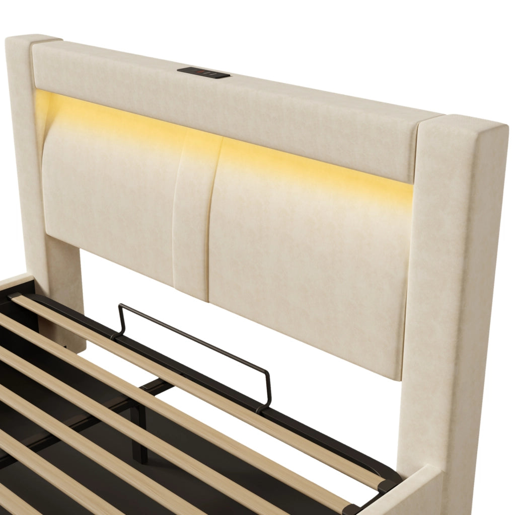 Letto matrimoniale 160x200 cm con contenitore, LED e porte USB