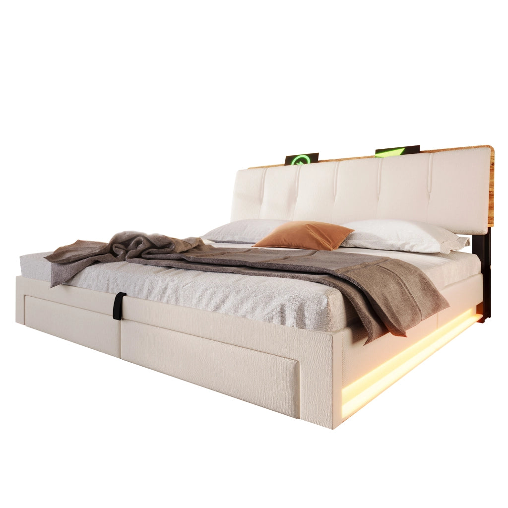 letto imbottito lino beige 180x200 cm