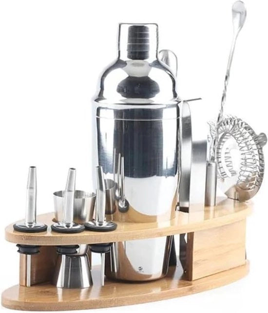 Set di Shaker Cocktail - 12 pezzi di Set di Barman con Contenitore in Bambù e Libretto di Ricette per Cocktail a Casa