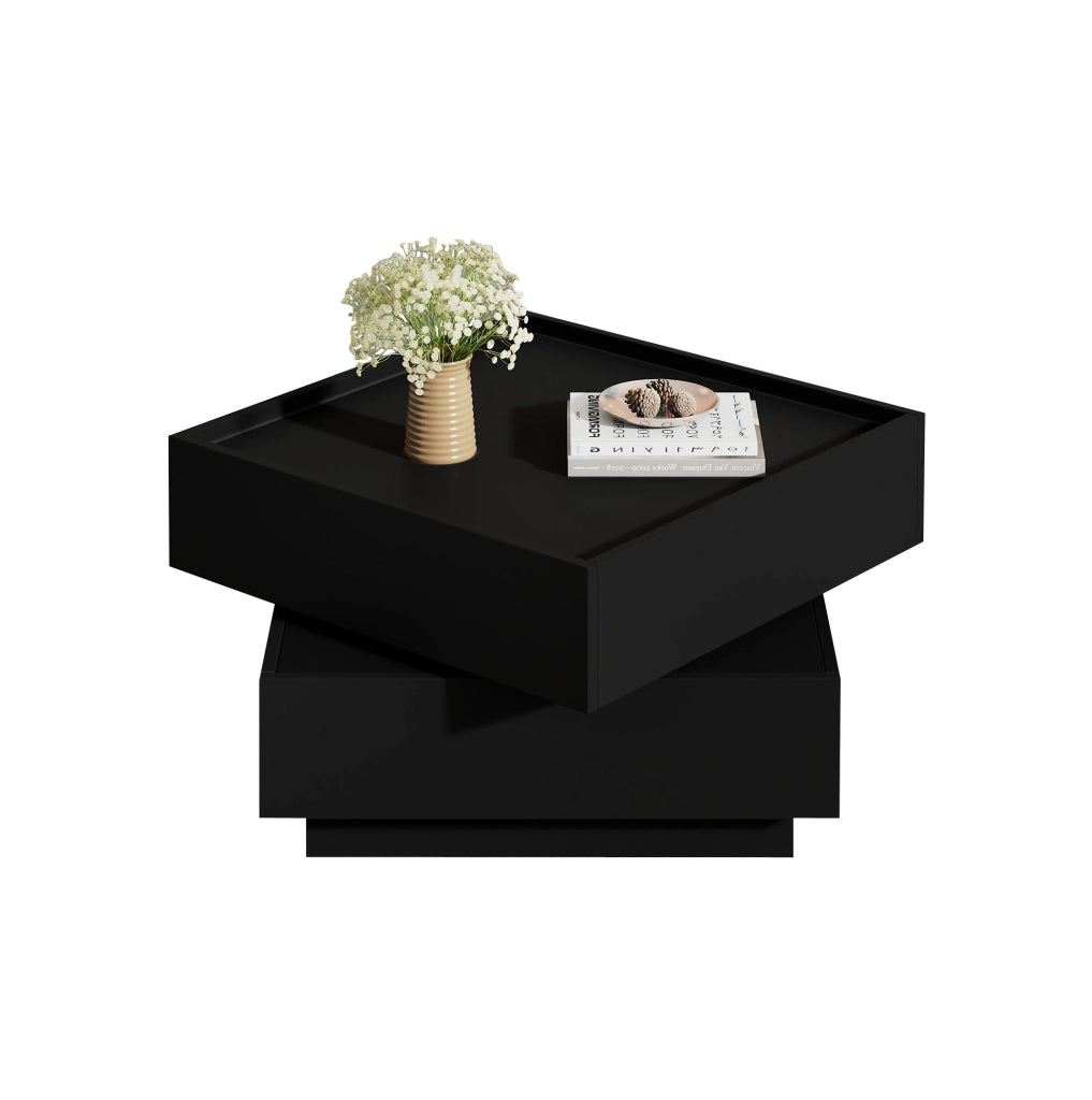 Tavolino da caffè girevole 360° 60x60x38 cm con 2 cassetti in truciolare nero