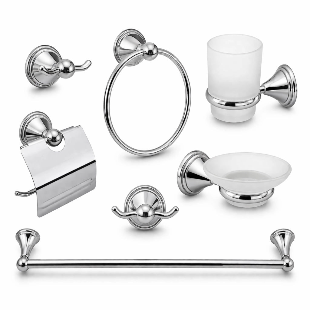 Set Accessori Bagno 6 Pezzi Cromato Vetro Satinato Completo Arredo Bagno 52919