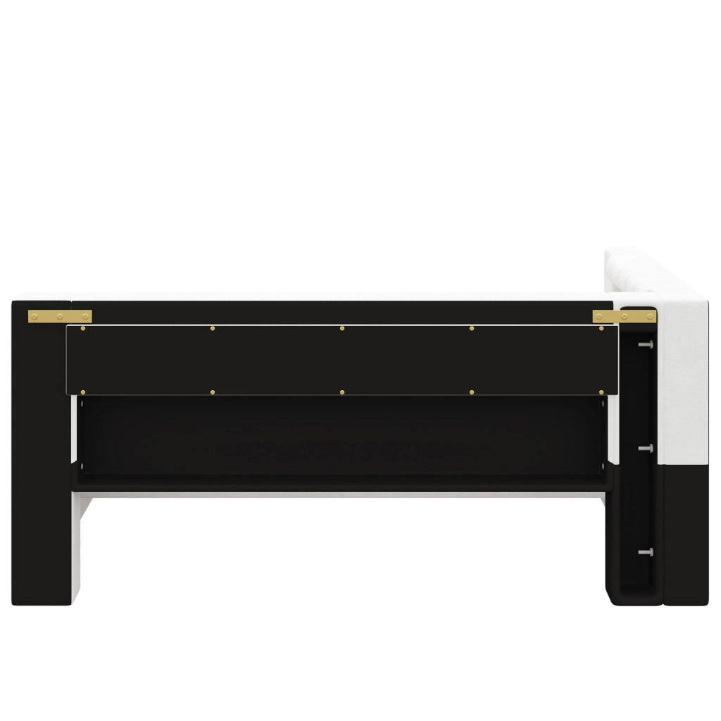 Letto singolo imbottito 90 × 200 cm con letto estraibile tre cassetti LED USB in MDF compensato bianco