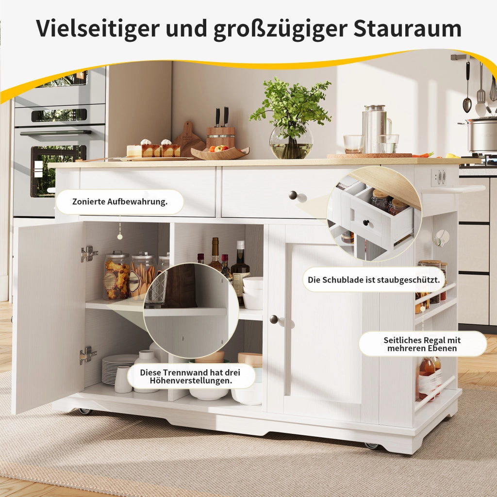 CREDENZA CUCINA 151,5x59,7x91,7 cm Bianco/Naturale con prese elettriche