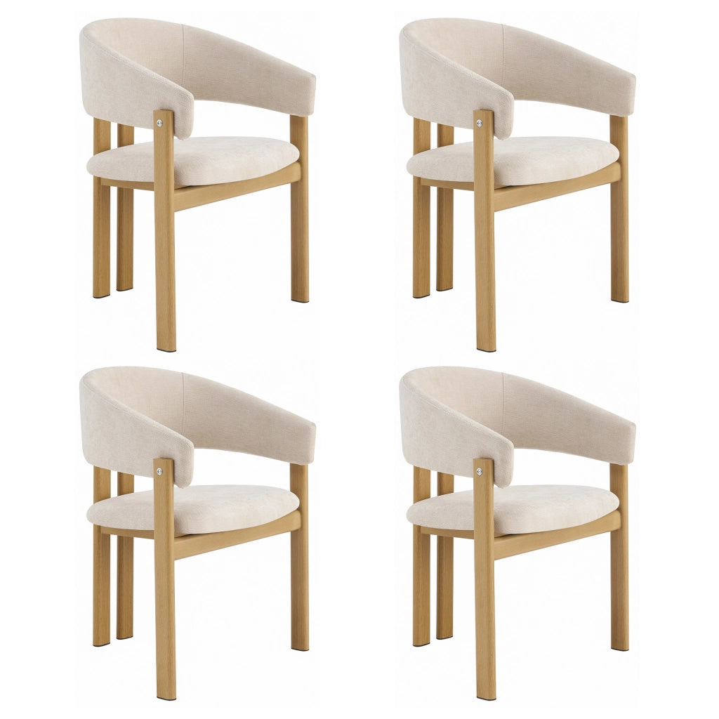 Set 4 sedie da pranzo con braccioli in metallo effetto legno e lino beige HOMVRA