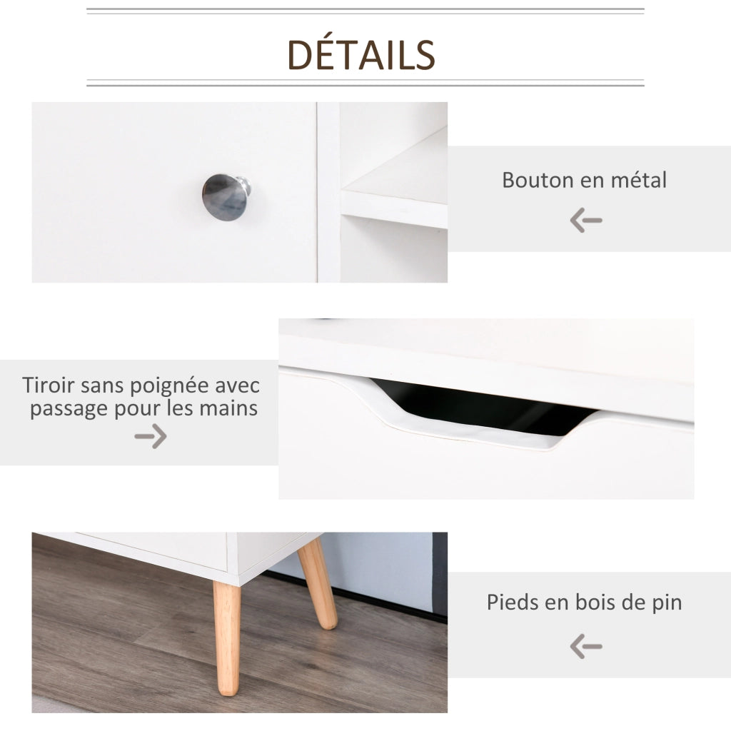 Mobile TV con credenza ¨C Minimal ¨C Bianco legno di pino 120x30x40