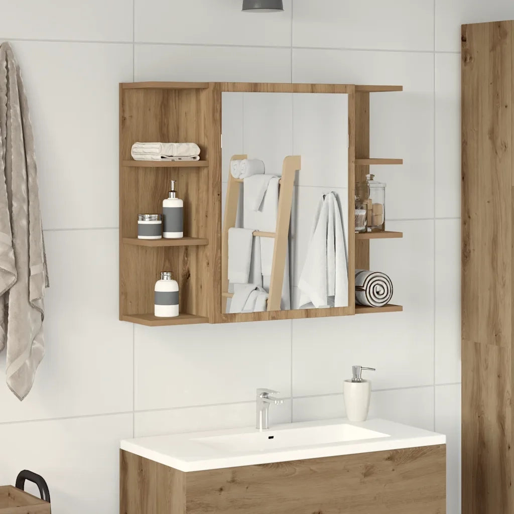 Mobile da Bagno Specchio Rovere Artigianale Legno Multistrato 856037