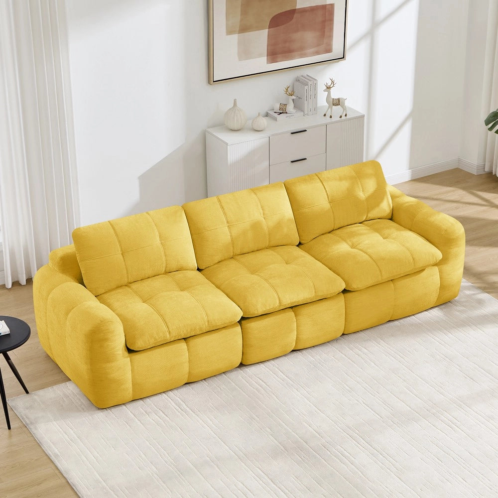 Divano 3 posti ¨C Minimal ¨C Giallo, tessuto chenille imbottito con cuscini