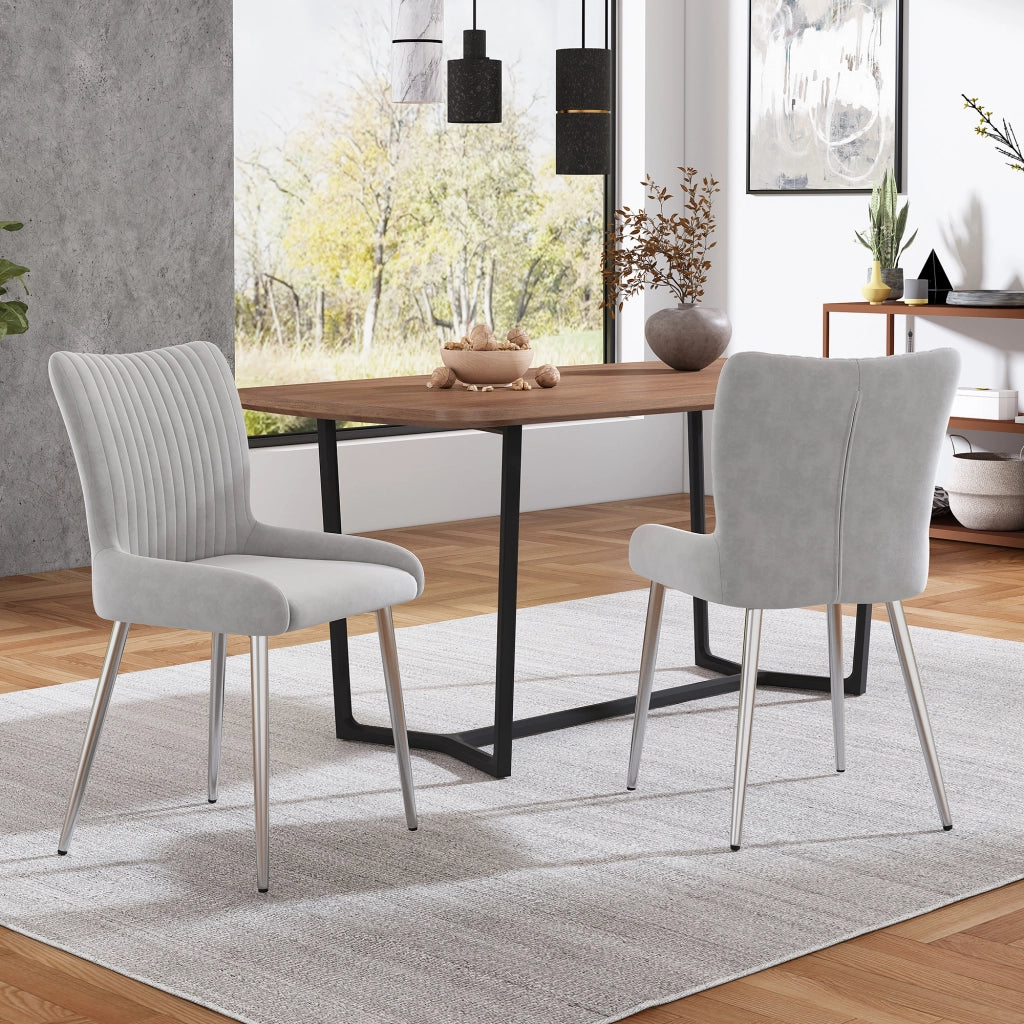 Set di 2 sedie da pranzo in velluto grigio con quattro gambe in metallo per soggiorno; camera da letto e zona lounge