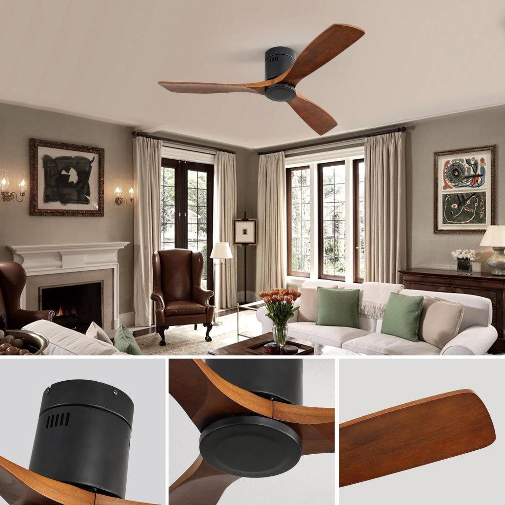 Ventilatore da soffitto 132 cm con motore DC reversibile in metallo e legno nero