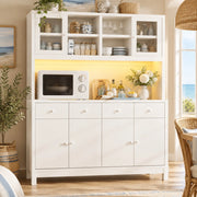 Credenza alta 140x38,5x180 cm in MDF bianco, LED RGB e 4 cassetti
