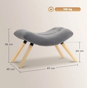 Pouf in tessuto Berber fleece grigio scuro con struttura in legno di faggio, 67x45x38 cm, portata 120 kg