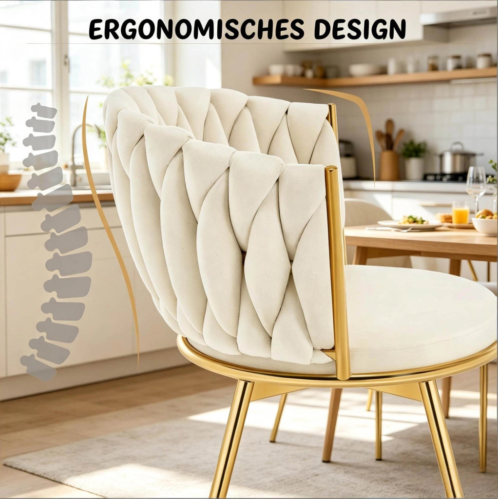 Set da 2 Sedie da Pranzo Girevoli con Schienale Imbottito in Velluto Beige e Struttura in Metallo