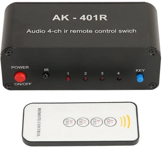 Schaltab 4 viei per AV - Selezione audio multifunzionale - Box di selezione audio multifunzionale - Fatto di alluminio - Comando a distanza IR - Adatto per DVD, Gamecon...