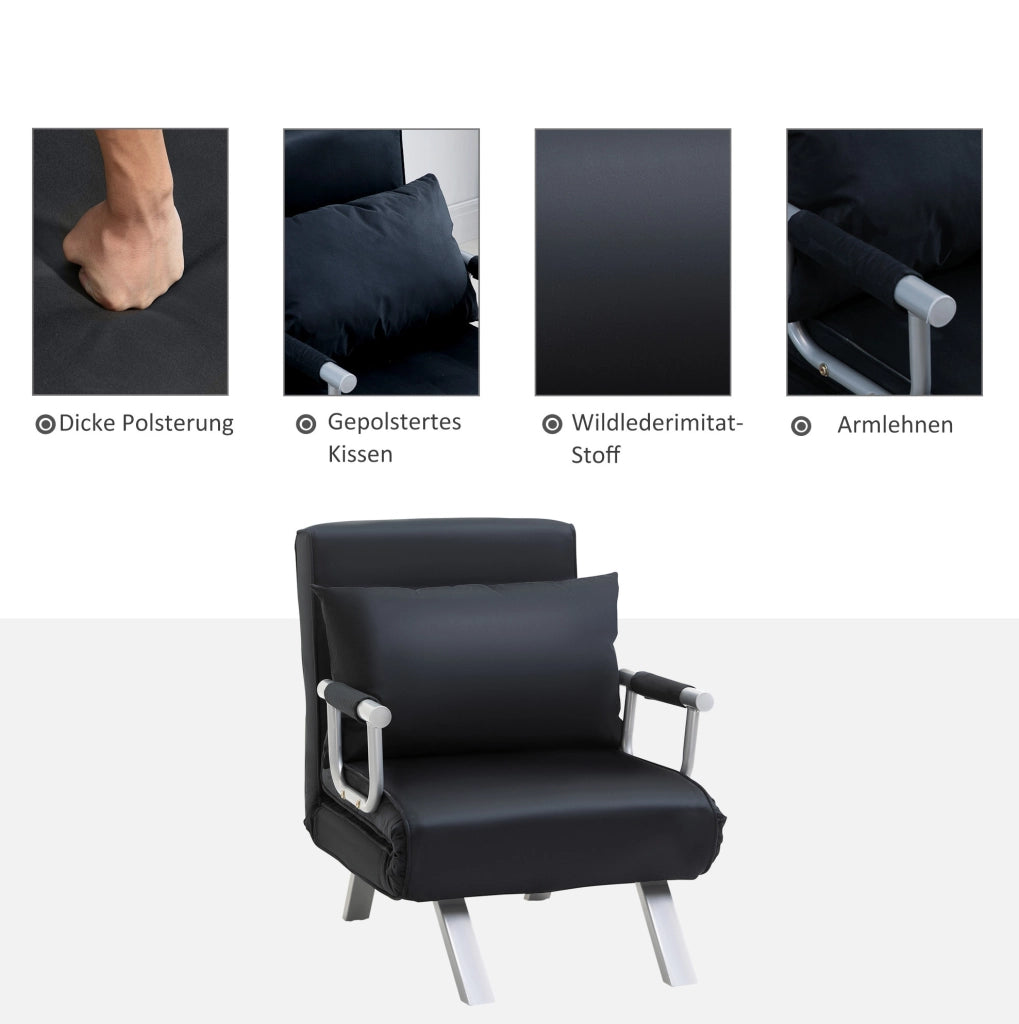 Divano letto 2-in-1 con schienale regolabile e rivestimento sfoderabile, 65L x 77P x 80A cm, colore nero