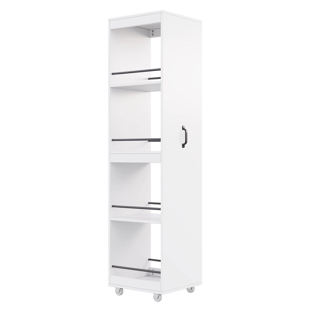 Libreria stretta su ruote 40x30x160;5 cm con barre di protezione in MDF bianca