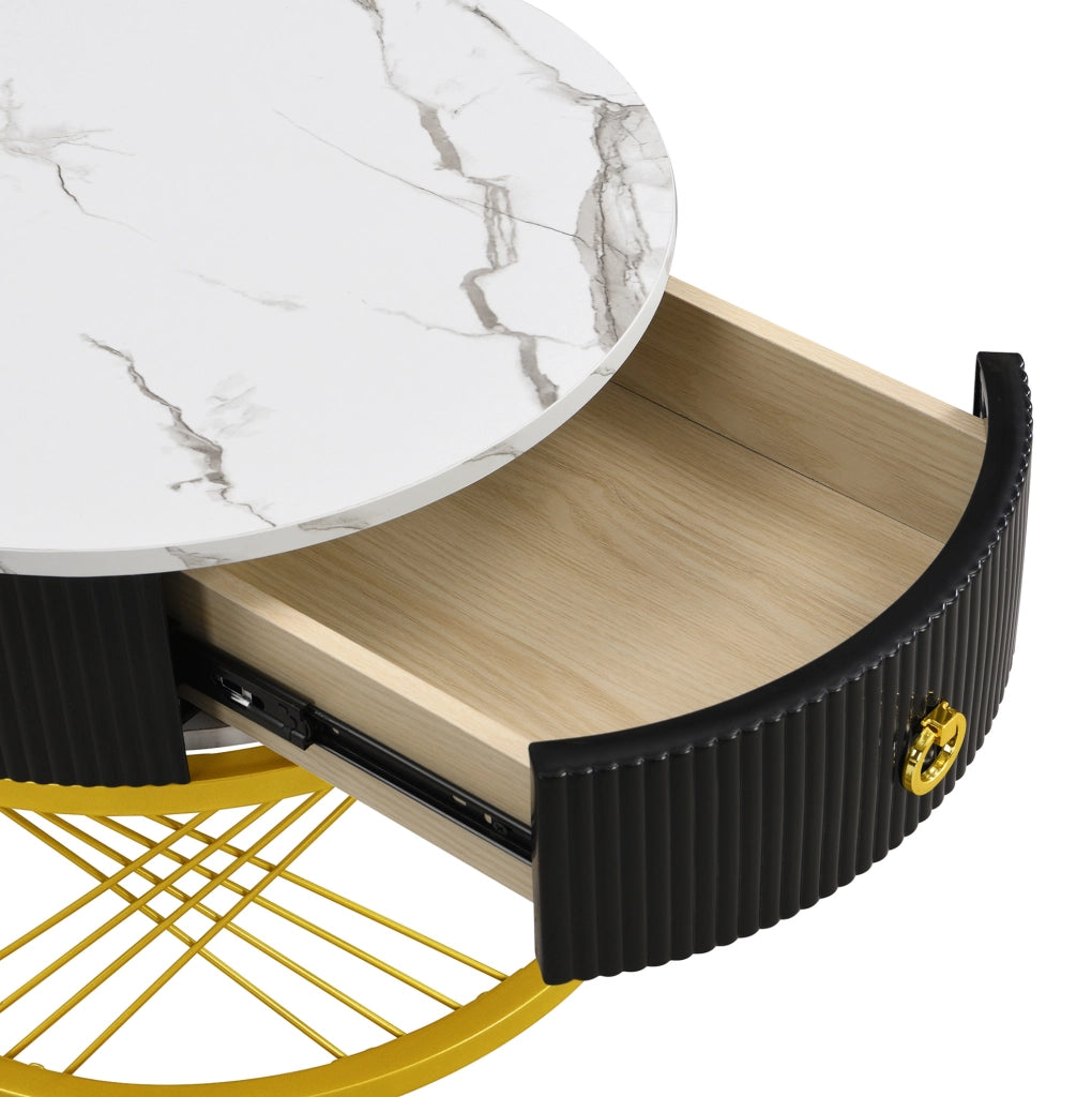 Set di 2 tavolini da caff¨¨ ad incastro in MDF bianco e oro con cassetto