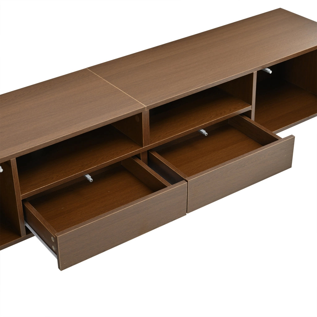 Mobile TV con 2 ante 2 cassetti e vani aperti finitura noce con passacavi per TV fino a 75 pollici 180 × 35 × 45 cm