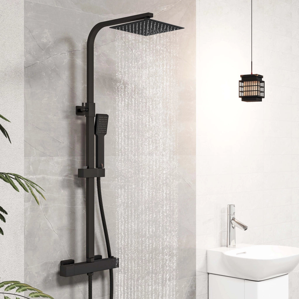 Miscelatore doccia termostatico con manopola in lega di zinco,colonna doccia soffione acciaio inox, nero