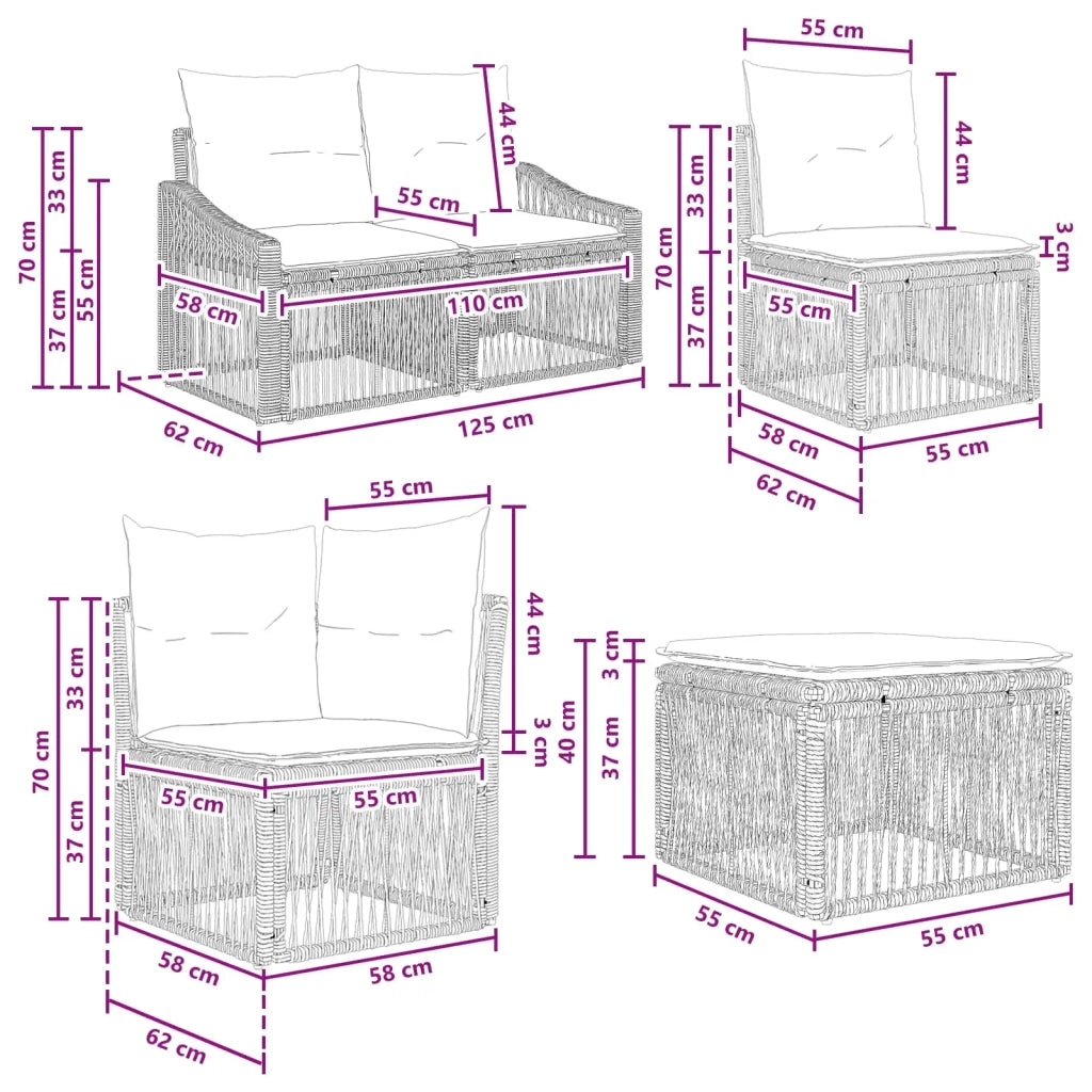 Set Divano da Giardino 9 pz Nero polyrattan 3436192