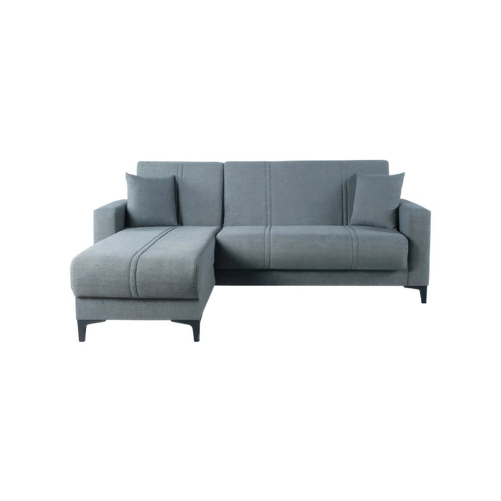 Divano Letto Angolare Reversibile 218 x 158 x 90 cm Grigio con Cassettone e Letto 187 x 115 cm