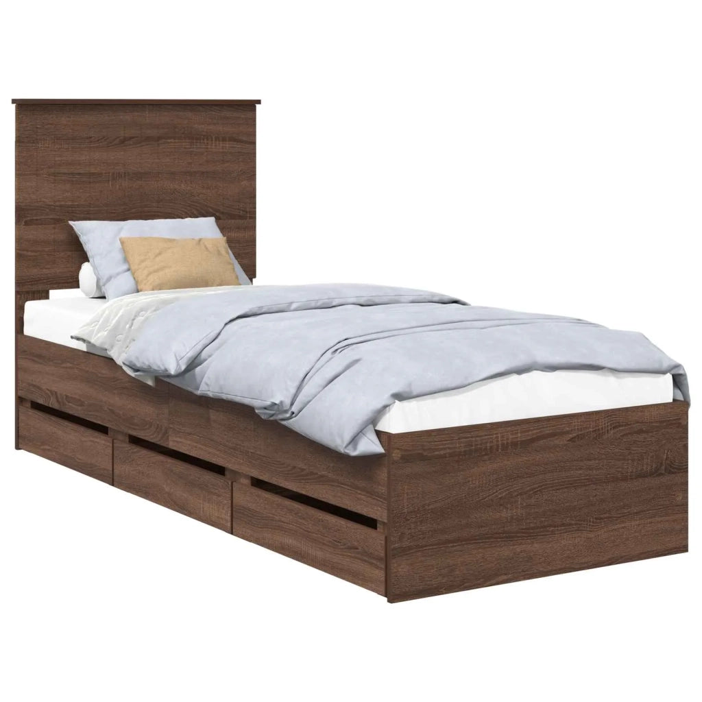 Struttura del letto con cassetto-Giroletto con contenitore-Rete del Letto Rovere Marrone 75 x 190 cm 198126