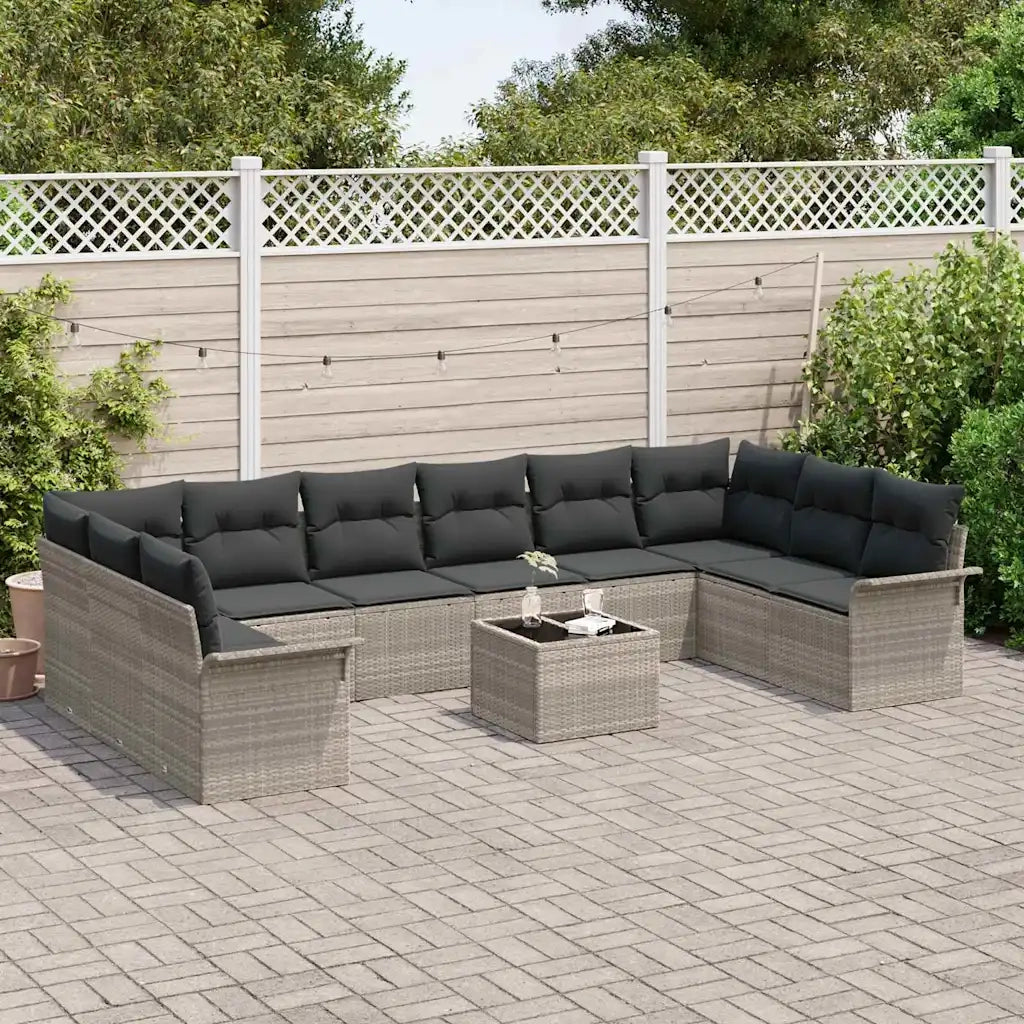 Set Divano da Giardino con cuscino 11 pcs Grigio Poly Rattan