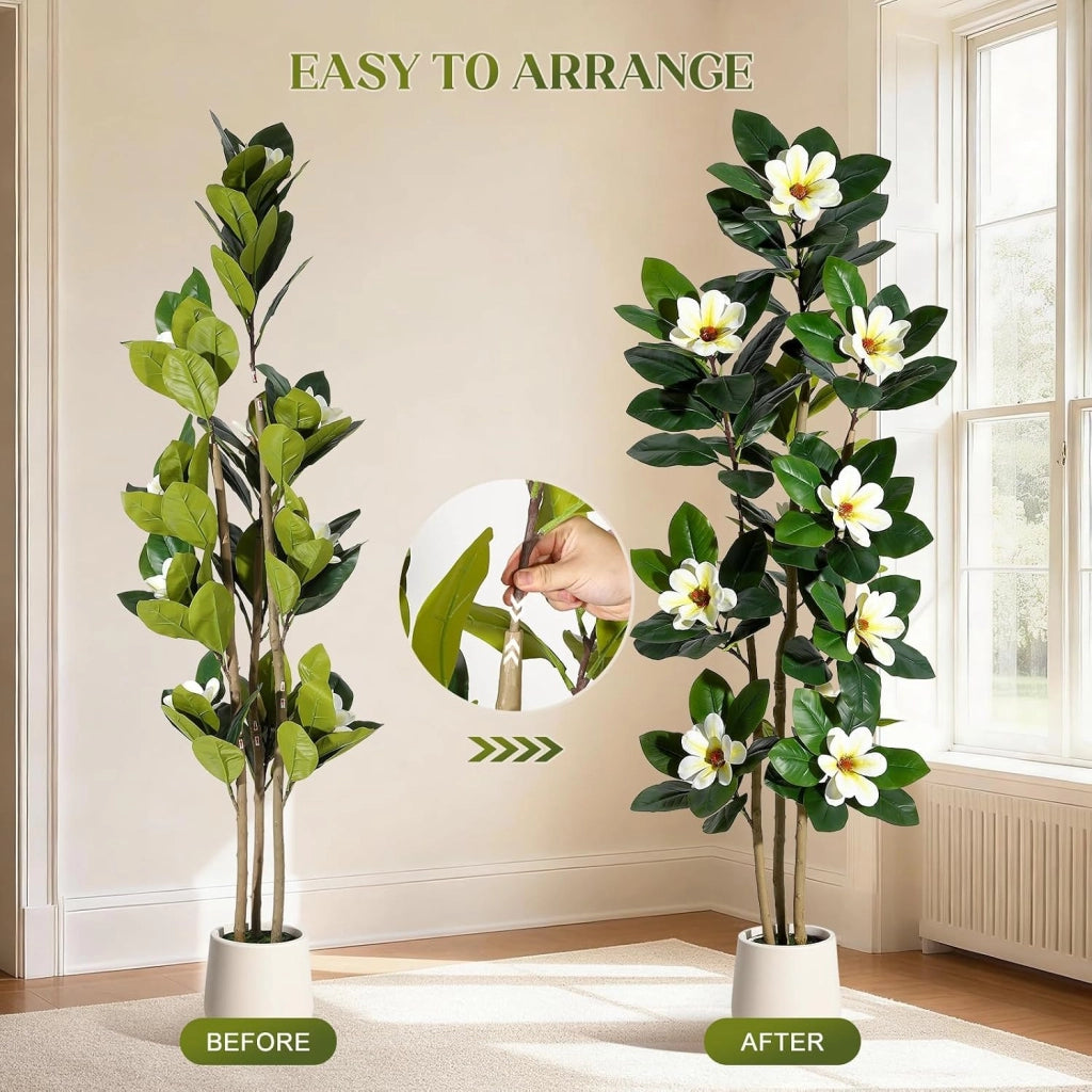 Ficus Artificiale da Pavimento 182 cm con Foglie Fitte e Vaso Decorativo