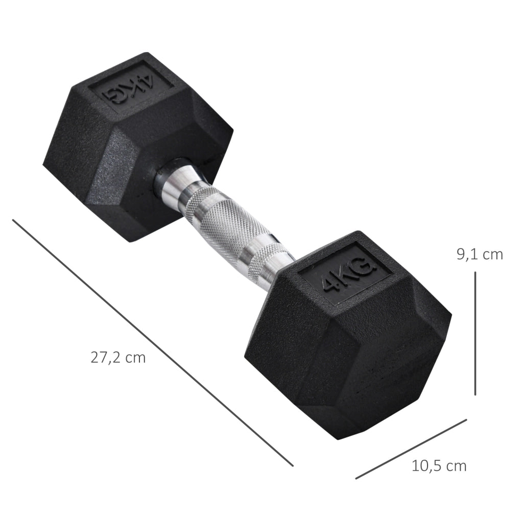 Set di manubri esagonali 2x4 kg in ghisa con impugnatura zigrinata, colore nero
