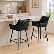Sgabello da bar set di 2 in similpelle antracite con braccioli schienale e piedini regolabili 51 × 49 × 90 cm