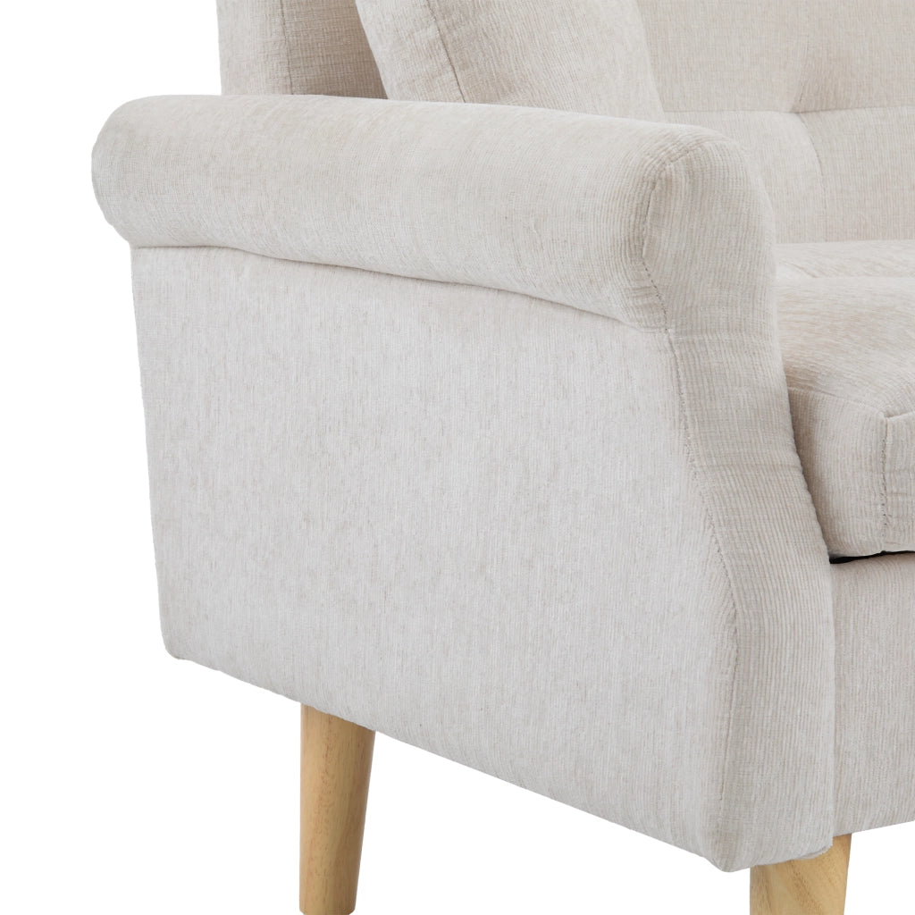 Divano 2 posti 162x74x77 cm con rivestimento in ciniglia beige e gambe in legno massello
