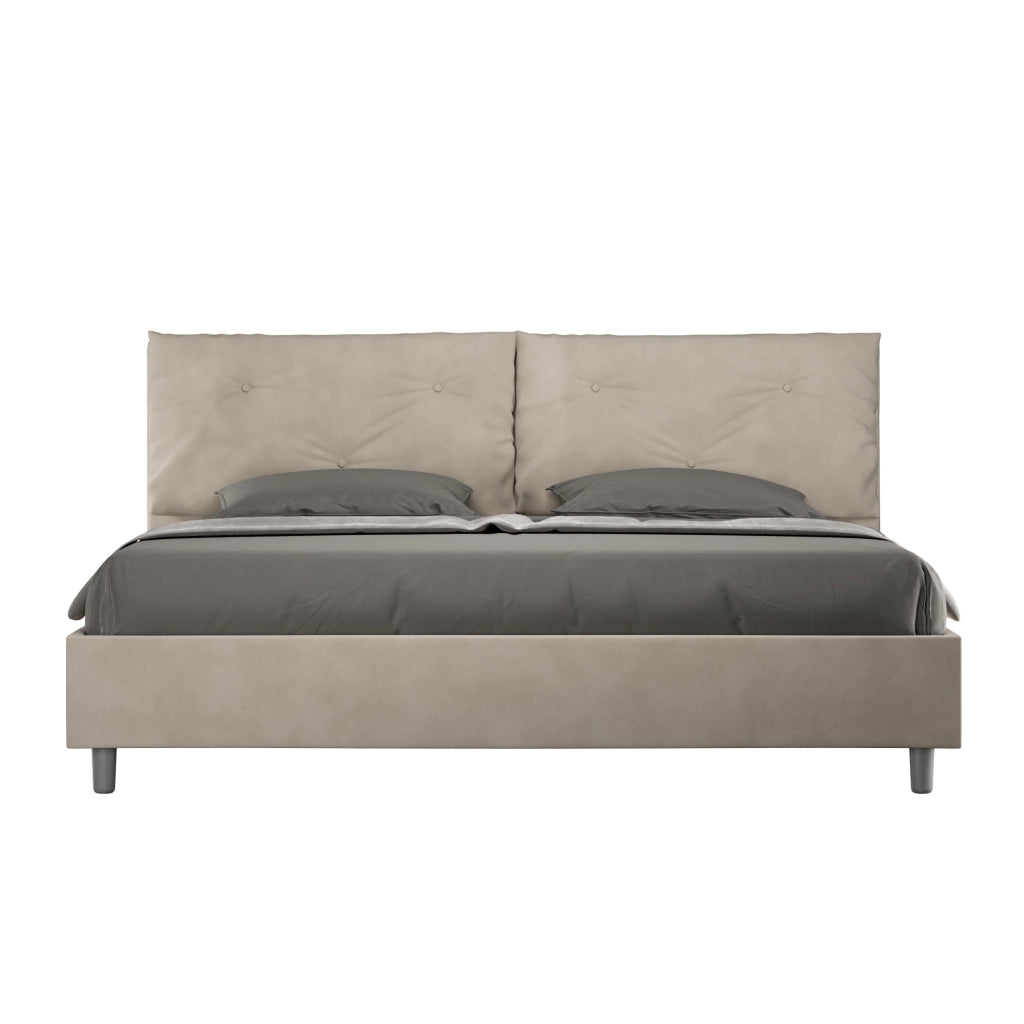 BS COM Letto matrimoniale king size senza rete imbottito 200x210 microfibra sabbia