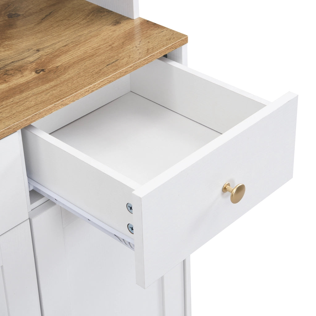 Credenza alta con 5 ante 3 cassetti e vani aperti in MDF bianco effetto legno 94.5 × 30 × 175.5 cm
